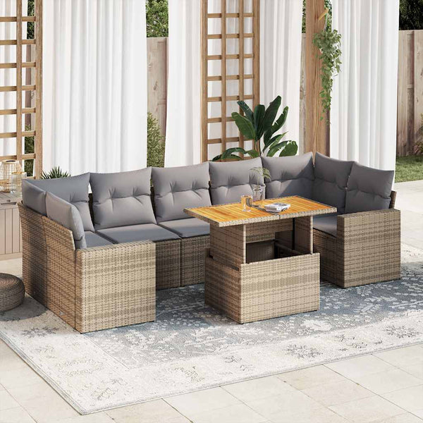  Garden Sofa Set with Cushions Modular Sofa 8 Piece Beige - Outdoor Relaxation