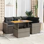 5 Piece Garden Sofa Set with Cushions Black Poly Rattan - Sleek