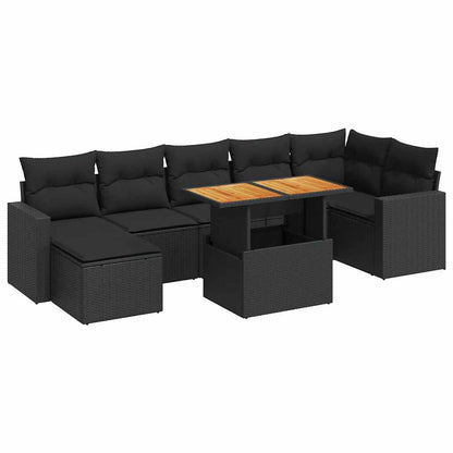 8 Piece Garden Sofa Set with Cushions Black Poly Rattan - Stylish & Versatile - 55×53×34cm