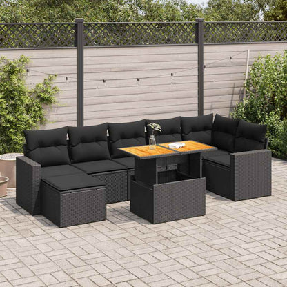 8 Piece Garden Sofa Set with Cushions Black Poly Rattan - Stylish & Versatile - 55×53×34cm