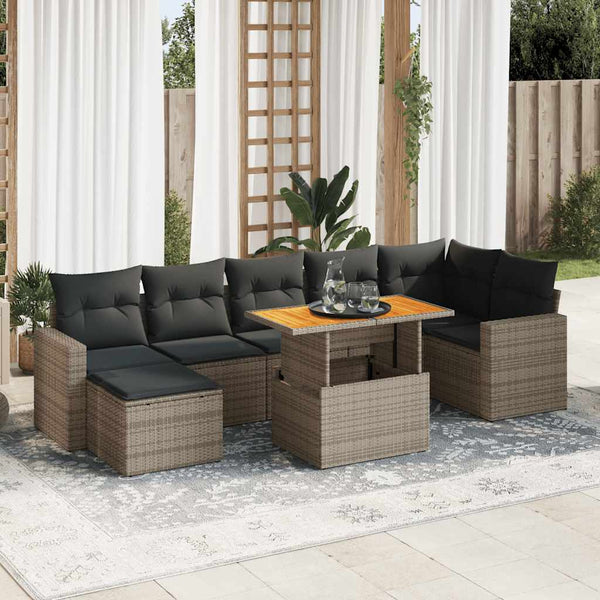  8 Piece Garden Sofa Set with Cushions Grey Poly Rattan - Outdoor Relaxation