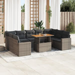 10 Piece Garden Sofa Set with Cushions Grey Poly Rattan - Outdoor Luxury