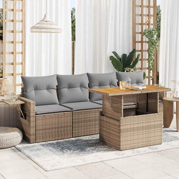  Garden Sofa Set with Cushions Modular Sofa 5 Piece Beige Poly Rattan - Elegant & Versatile