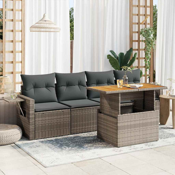  Garden Sofa Set with Cushions Modular Sofa 5 Piece Grey Poly Rattan Relax Outdoors