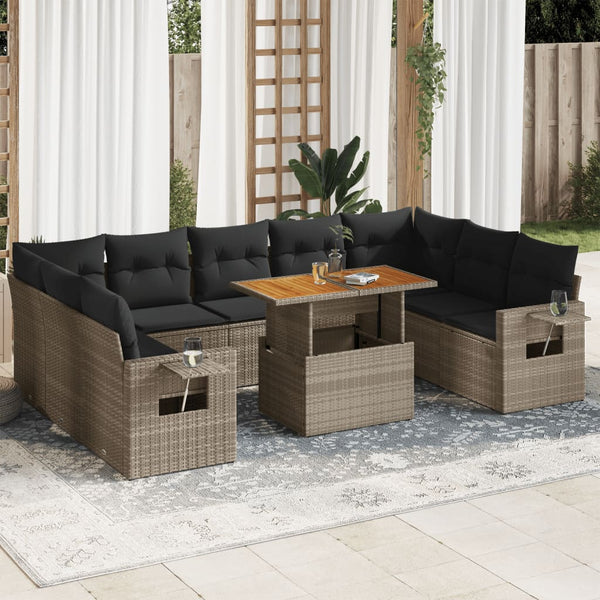  Garden Sofa Set with Cushions Modular Sofa 10 Piece Grey Poly Rattan