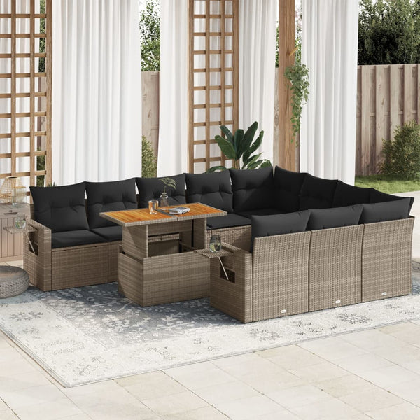  Garden Sofa Set with Cushions Modular Sofa 11 Piece Beige Poly Rattan - Stylish & Durable