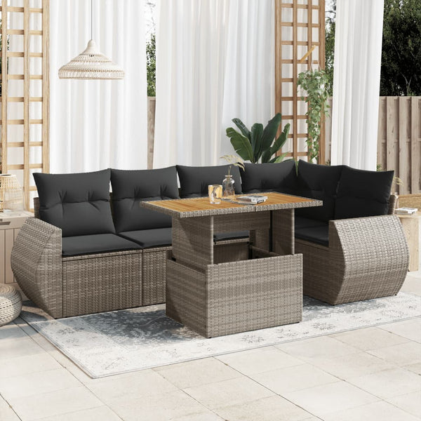  Garden Sofa Set with Cushions Modular Sofa 6 Piece Grey Poly Rattan - Stylish & Durable