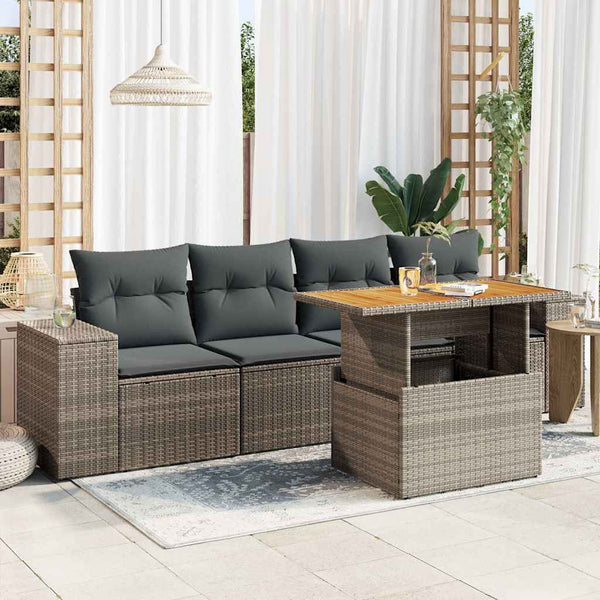  Garden Sofa Set with Cushions Modular Sofa 5 Piece Grey Poly Rattan - Modern Comfort