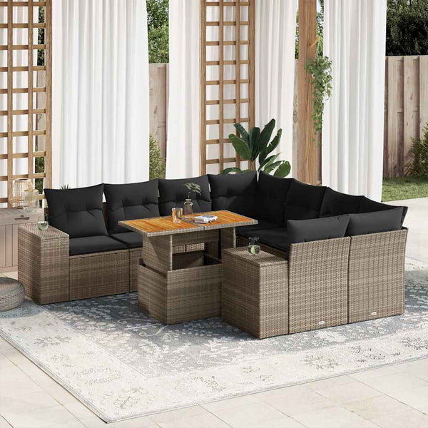  Garden Sofa Set with Cushions Modular Sofa 9 Piece Grey Poly Rattan - Modern Comfort