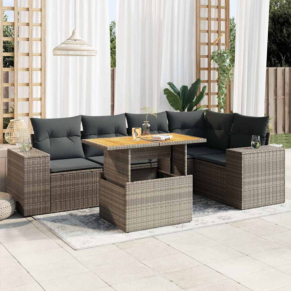  Garden Sofa Set with Cushions Modular Sofa 6 Piece Grey Poly Rattan - Elegant & Versatile