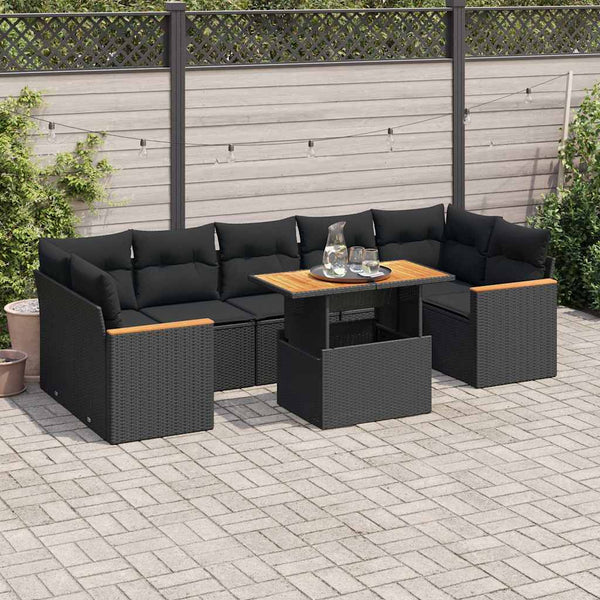  7 Piece Garden Sofa Set with Cushions Poly Rattan Acacia - Sleek & Functional