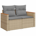 9 Piece Garden Sofa Set with Cushions Beige Poly Rattan Acacia