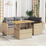 5 Piece Garden Sofa Set with Cushions Black Poly Rattan - Sleek