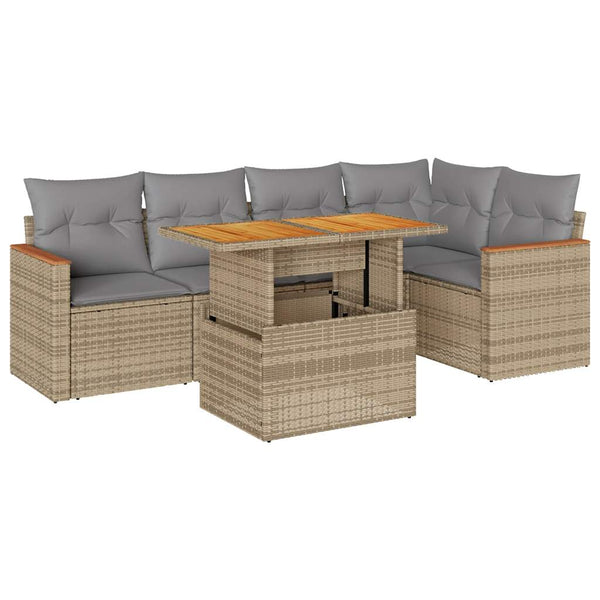  5 Piece Garden Sofa Set with Cushions Beige Poly Rattan Acacia