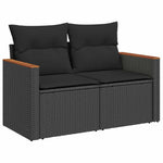 7 Piece Garden Sofa Set with Cushions Black Poly Rattan Acacia - Sleek & Functional