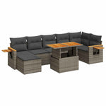 8 Piece Garden Sofa Set with Cushions Grey Poly Rattan Acacia - Durable & Chic