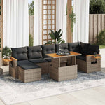 8 Piece Garden Sofa Set with Cushions Grey Poly Rattan Acacia - Durable & Chic