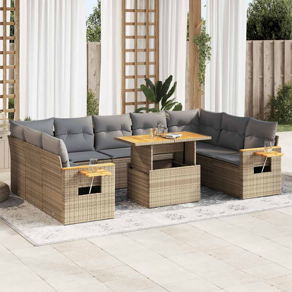 Garden Sofa Set with Cushions Modular Sofa 10 Piece Grey Poly Rattan - 62×62×69cm