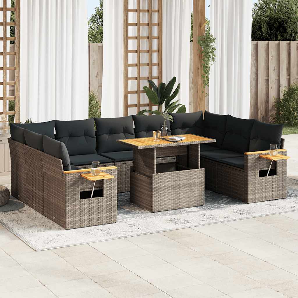 Garden Sofa Set with Cushions Modular Sofa 10 Piece Grey Poly Rattan - 62×62×69cm
