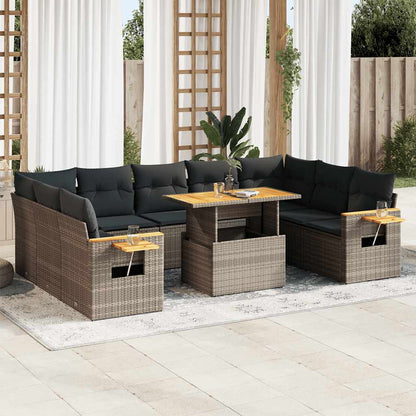 Garden Sofa Set with Cushions Modular Sofa 10 Piece Grey Poly Rattan - 62×62×69cm