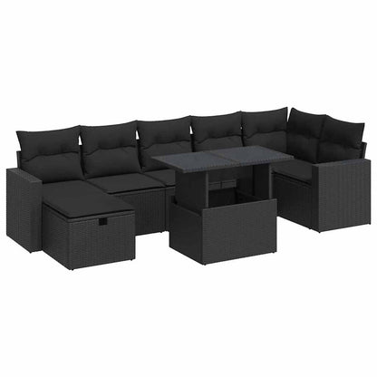 8 Piece Garden Sofa Set with Cushions Black Poly Rattan - Stylish & Versatile - 62×62×69cm