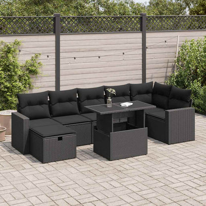 8 Piece Garden Sofa Set with Cushions Black Poly Rattan - Stylish & Versatile - 62×62×69cm
