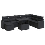 9 Piece Garden Sofa Set with Cushions Black Poly Rattan - Stylish & Versatile