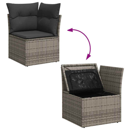 7 Pcs Garden Sofa Set with Cushions Grey Poly Rattan - Durable
