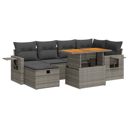 8 Piece Garden Sofa Set with Cushions Grey Poly Rattan Acacia - Outdoor Luxury