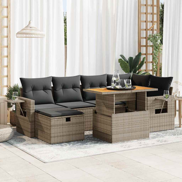  8 Piece Garden Sofa Set with Cushions Grey Poly Rattan Acacia - Outdoor Luxury