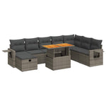 9 Piece Garden Sofa Set with Cushions Grey Poly Rattan Acacia - Outdoor Comfort