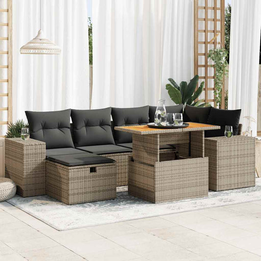 8 Piece Garden Sofa Set with Cushions Poly Rattan Acacia - Outdoor Comfort