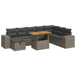 9 Piece Garden Sofa Set with Cushions Grey Poly Rattan Acacia