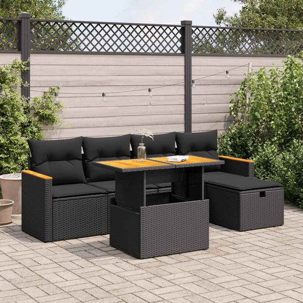  6 Piece Garden Sofa Set with Cushions Black Poly Rattan - Versatile and Stylish