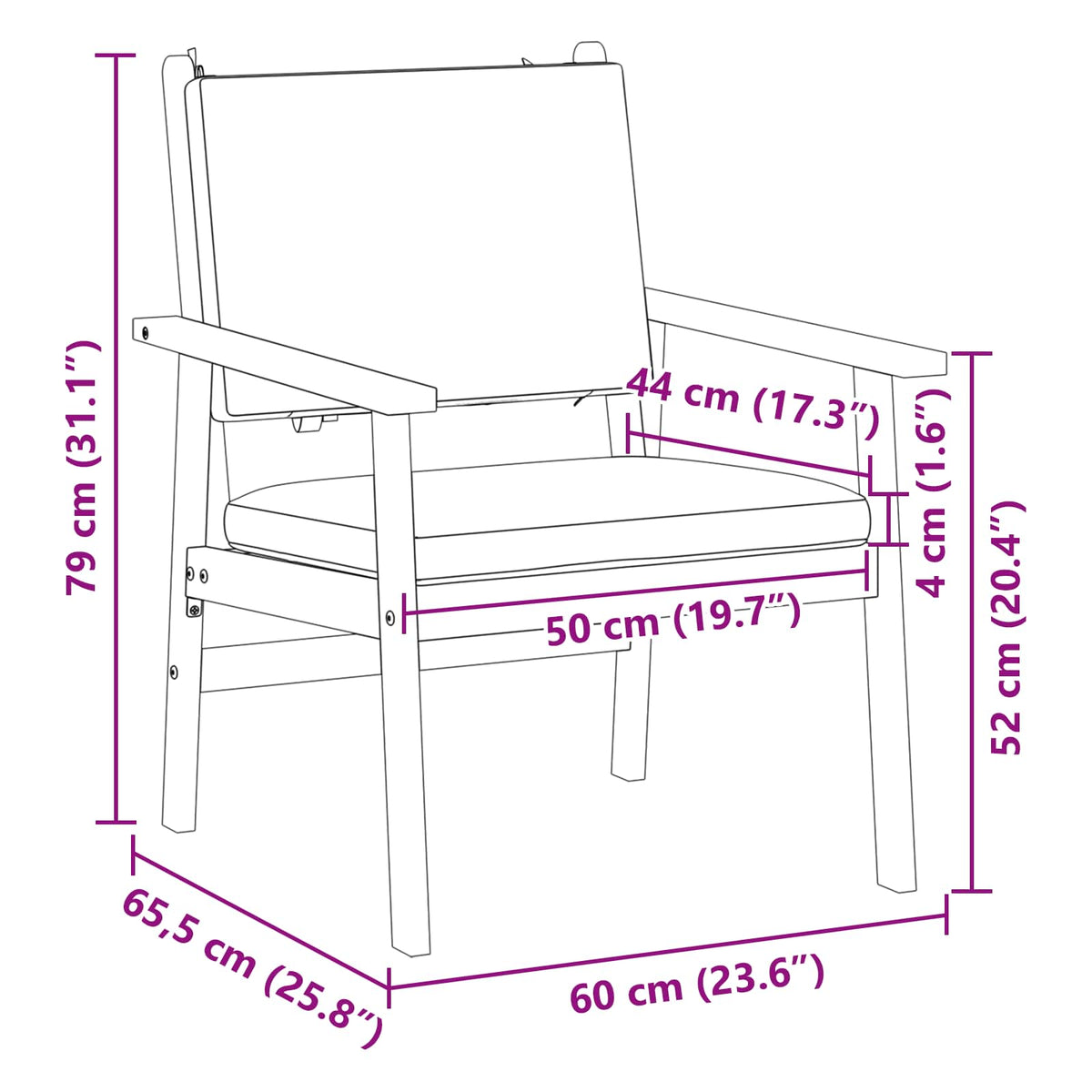 Comfortable Garden Chair with Cushion 2 Indoor Outdoor Use Patio Relax 
