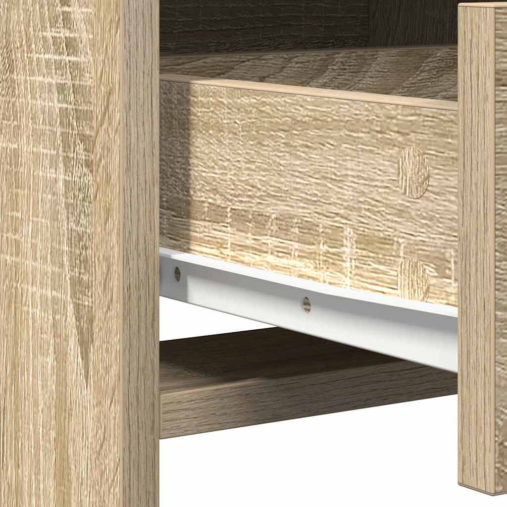 Brown Dressing Table with LED Lights Drawer Shelf Engineered Wood Makeup Vanity Unit