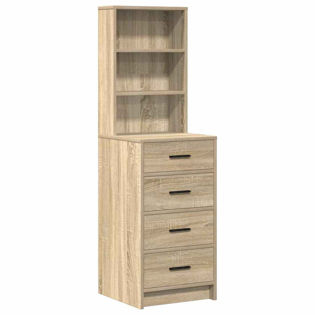 Brown Dressing Table with LED Lights Drawer Shelf Engineered Wood Makeup Vanity Unit
