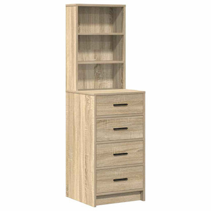Brown Dressing Table with LED Lights Drawer Shelf Engineered Wood Makeup Vanity Unit