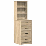 Brown Dressing Table with LED Lights Drawer Shelf Engineered Wood Makeup Vanity Unit