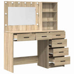 Brown Dressing Table with LED Lights Drawer Shelf Engineered Wood Makeup Vanity Unit