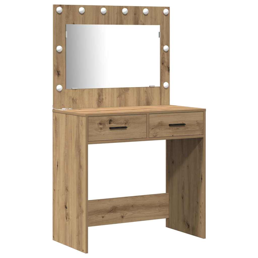Dressing Table with LED Lights Drawer Shelf Engineered Wood Makeup Vanity Desk Brown