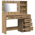 Dressing Table with LED Lights Drawer Shelf Engineered Wood Makeup Vanity Desk Brown
