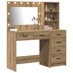 Dressing Table with LED Lights Drawer Shelf Engineered Wood Makeup Vanity Desk Brown