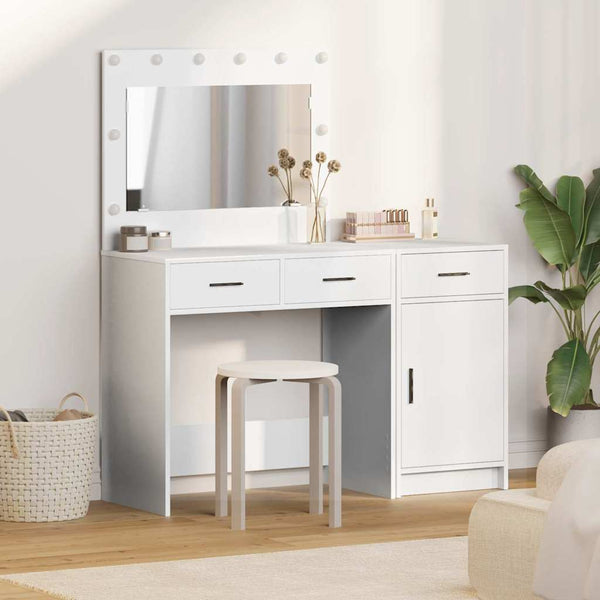  White Dressing Table Set 2 Piece LED Lights Drawer Engineered Wood Vanity Unit