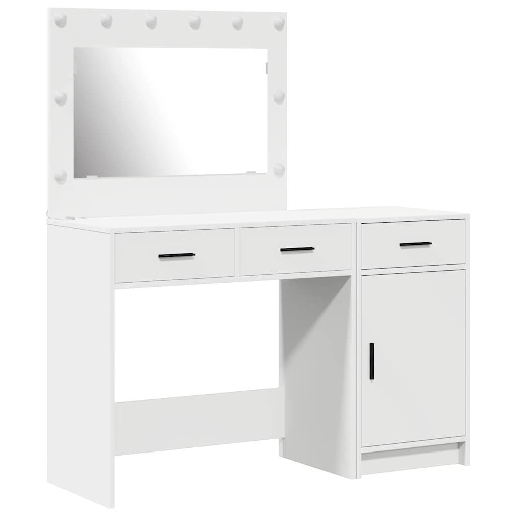 White Dressing Table Set 2 Piece LED Lights Drawer Engineered Wood Vanity Unit
