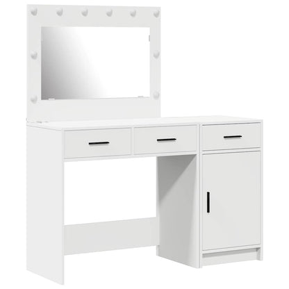 White Dressing Table Set 2 Piece LED Lights Drawer Engineered Wood Vanity Unit