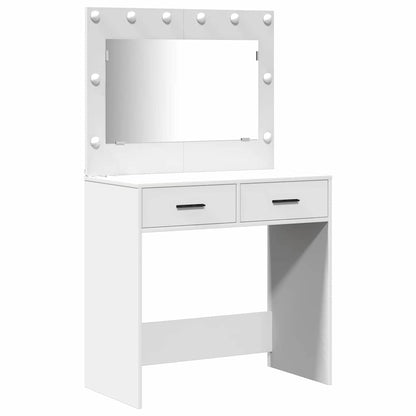 White Dressing Table Set 2 Piece LED Lights Drawer Engineered Wood Vanity Unit