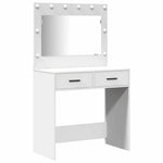White Dressing Table Set 2 Piece LED Lights Drawer Engineered Wood Vanity Unit
