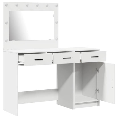White Dressing Table Set 2 Piece LED Lights Drawer Engineered Wood Vanity Unit