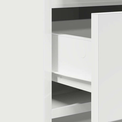 White Dressing Table Set 2 Piece LED Lights Drawer Engineered Wood Vanity Desk